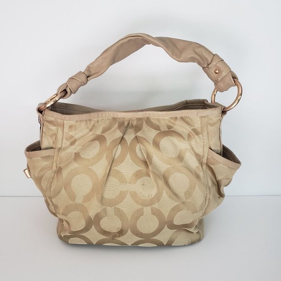 COACH Large Parker Op Art Rose Gold Hardware Jacquard and Leather Hobo Satchel - Picture 3 of 15